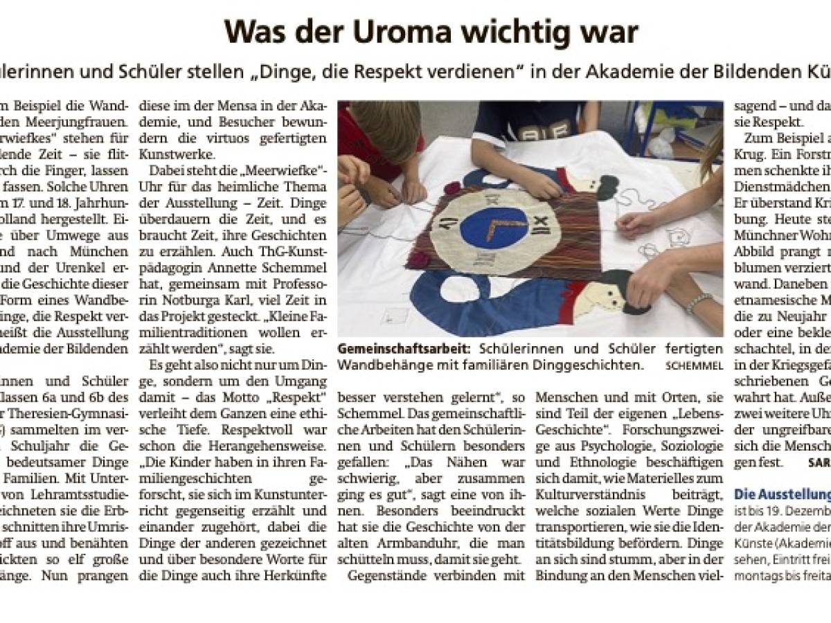 ThG-Kunstprojekt im Münchner Merkur: Dinge, die Respekt verdienen